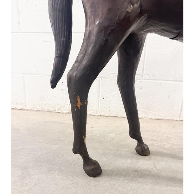 Rare 30” W Vintage Equestrian Leather Horse W/Saddle Statue For Sale - Image 11 of 13