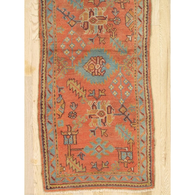 Late 19th Century Antique Turkish Oushak Runner, Coral, Light Blue Handwoven Rug For Sale - Image 15 of 15