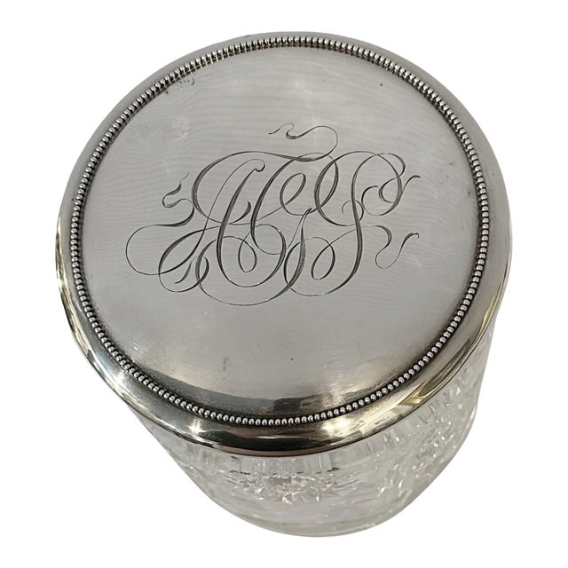 Circa 1900 American Brilliant Cut Crystal Bisquit Jar With Sterling Silver Lid For Sale