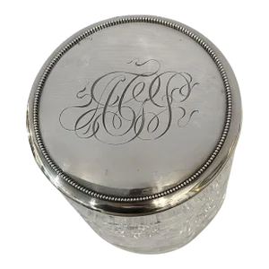 Circa 1900 American Brilliant Cut Crystal Bisquit Jar With Sterling Silver Lid