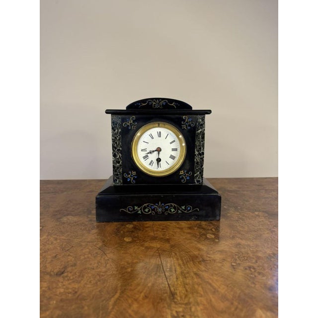 Pretty antique Victorian marble mantle clock, having a quality antique Victorian marble mantle clock with pretty blue,...