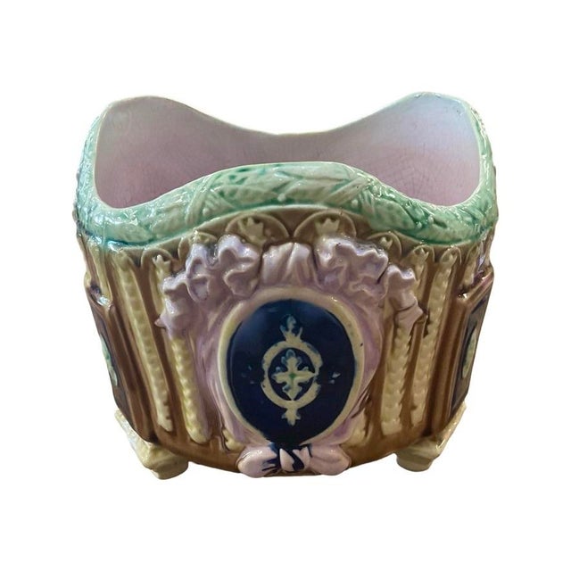 Majolica Late 19th Century Majolica Footed Planter For Sale - Image 4 of 7
