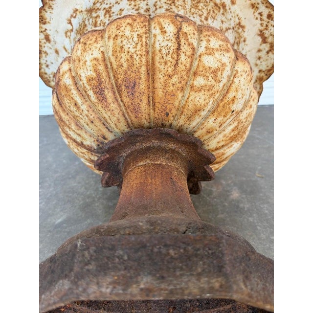 Antique French Cast Iron Garden Urn, Distressed Patina, 19th Century For Sale - Image 12 of 13