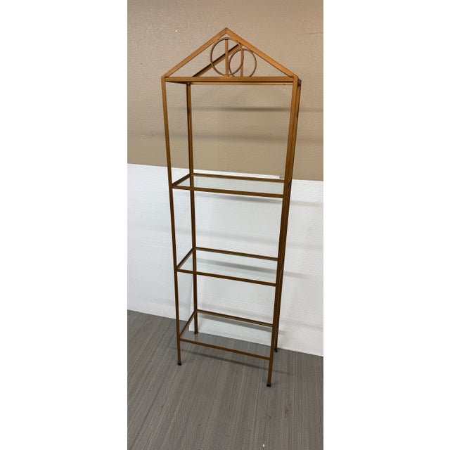 Hollywood Regency Peaked Geometric Brass Etagere For Sale - Image 3 of 12