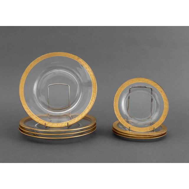 Metal Modern Gilt Encrusted Glass Plates, 12 For Sale - Image 7 of 8