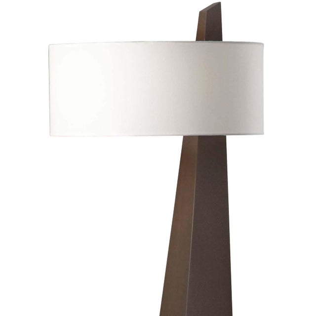 Chestnut Obelisk Floor Lamp - 63", Dark Walnut Wood, White Cotton-Linen Shade For Sale - Image 8 of 13