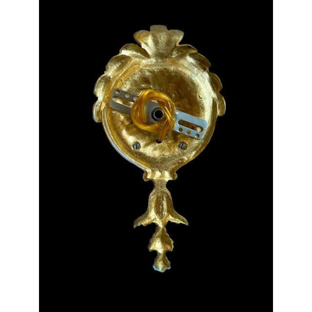 1950s Spanish Bronze & Crystal Wall Lighting, Vintage Wall Sconce Pair For Sale - Image 9 of 10