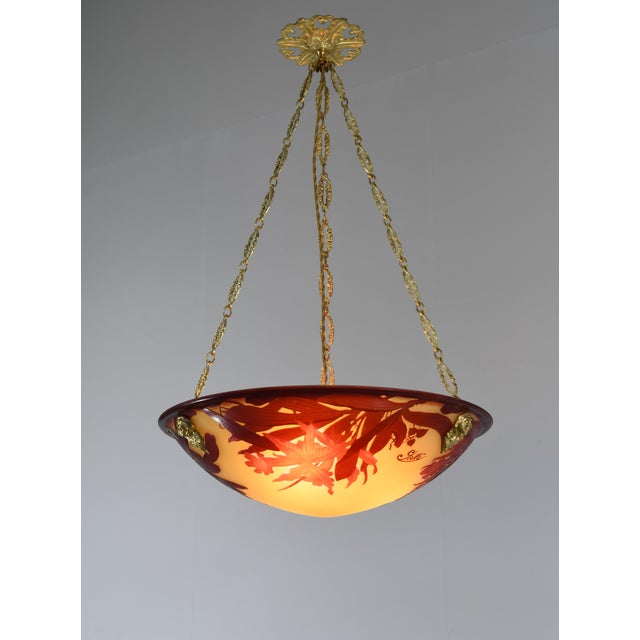 Art Deco Galle French Art Deco Pendant Light 1920s - Large Cameo Glass Bowl For Sale - Image 3 of 18
