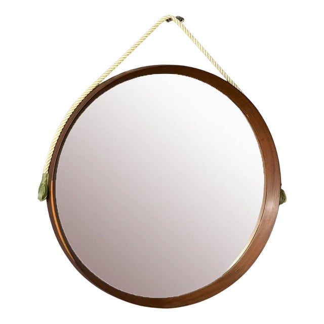 Vintage Round Mirror with Teak Frame, 1960s For Sale