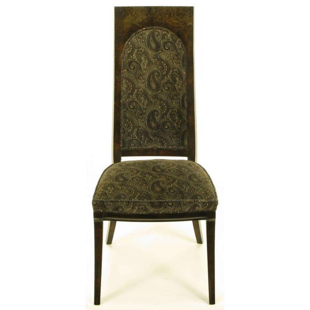 Mid-Century Modern Set of Eight Mastercraft Attributed Amboyna Burl and Paisley Velvet Dining Chairs For Sale - Image 3 of 10