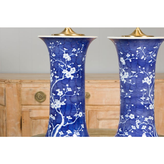 Mid 20th Century Mid Century Modern Porcelain Blue and White Table Lamps with Blooming Trees, a Pair For Sale - Image 10 of 12