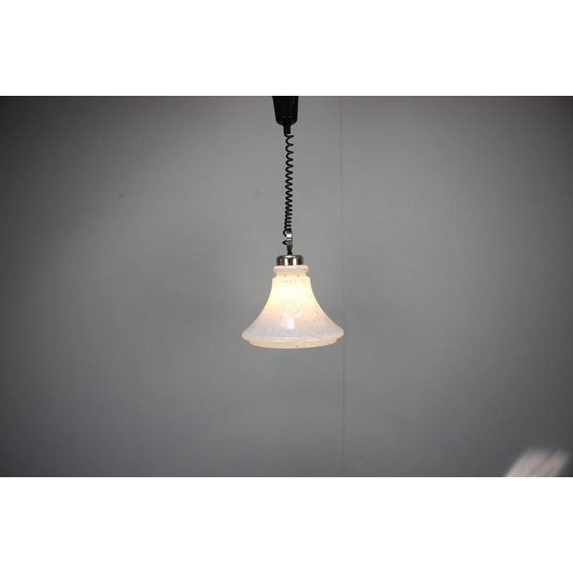 White Mid-Century Czechoslovak Glass Pendant Lamp with Marbled Shade, 1970s For Sale - Image 8 of 13