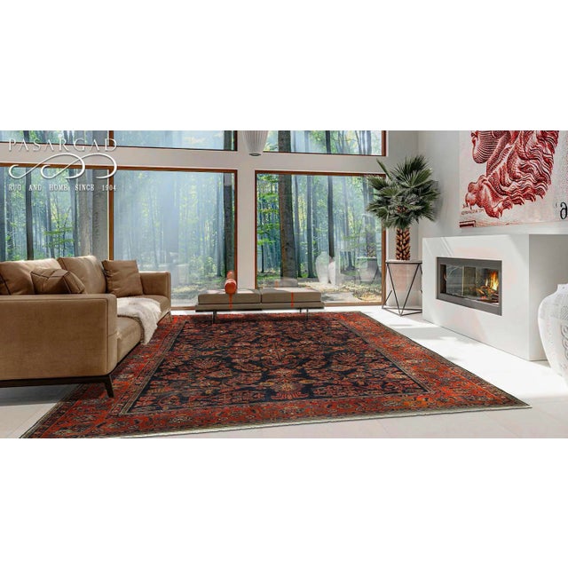 1910s Pasargad DC Navy Blue Persian Antique Sarouk Rug For Sale - Image 9 of 9