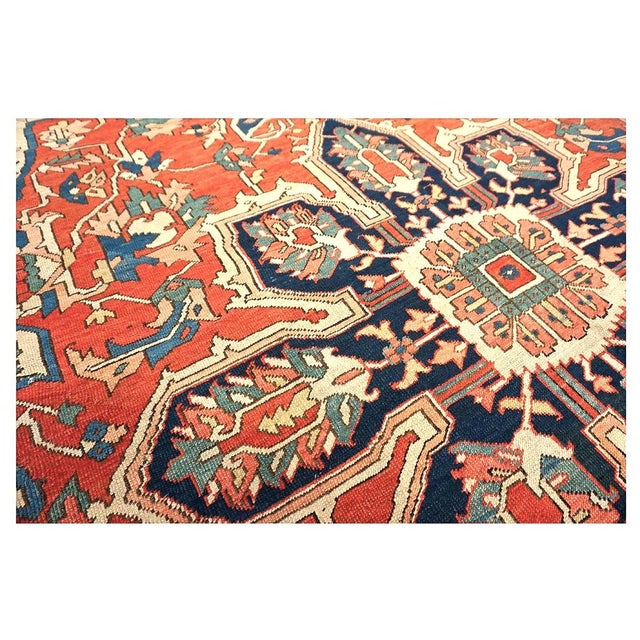 Textile Antique Persian Serapi 10x15 Rust & Navy Handmade Area Rug #1140796 For Sale - Image 7 of 14