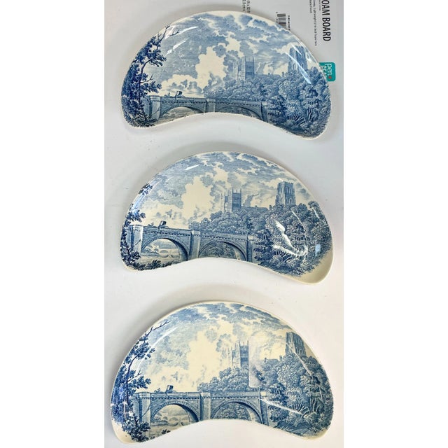 Victorian Victorian Style Royal Worcester Blue & White Transferware Pottery Bone Plates S/9 For Sale - Image 3 of 8