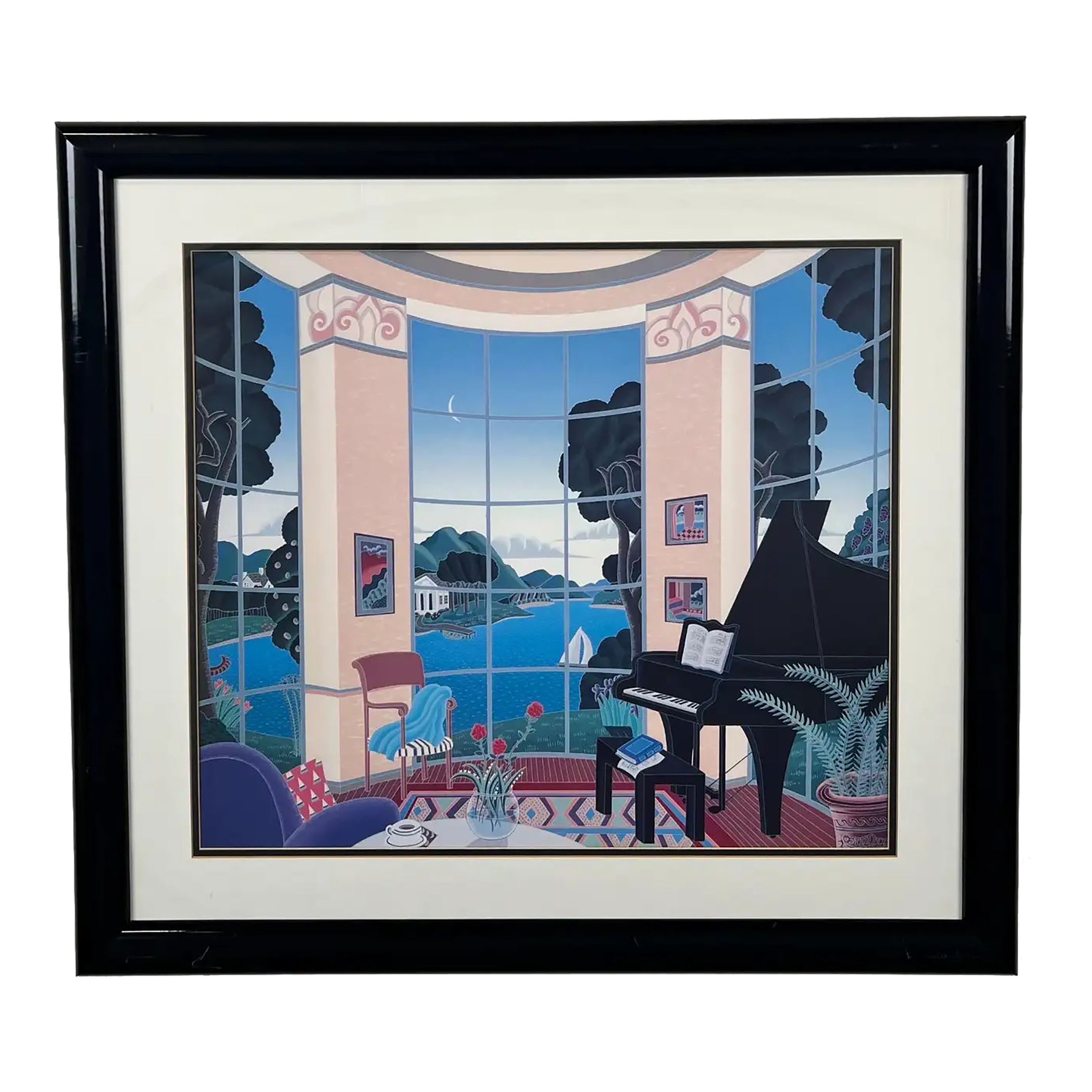 Thomas McKnight Yellow Music Room Lithograph , Framed 1980's