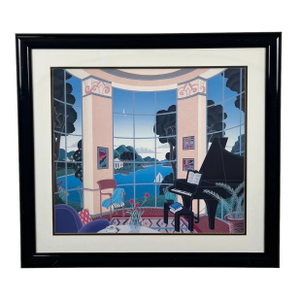 Thomas McKnight Yellow Music Room Lithograph , Framed 1980's