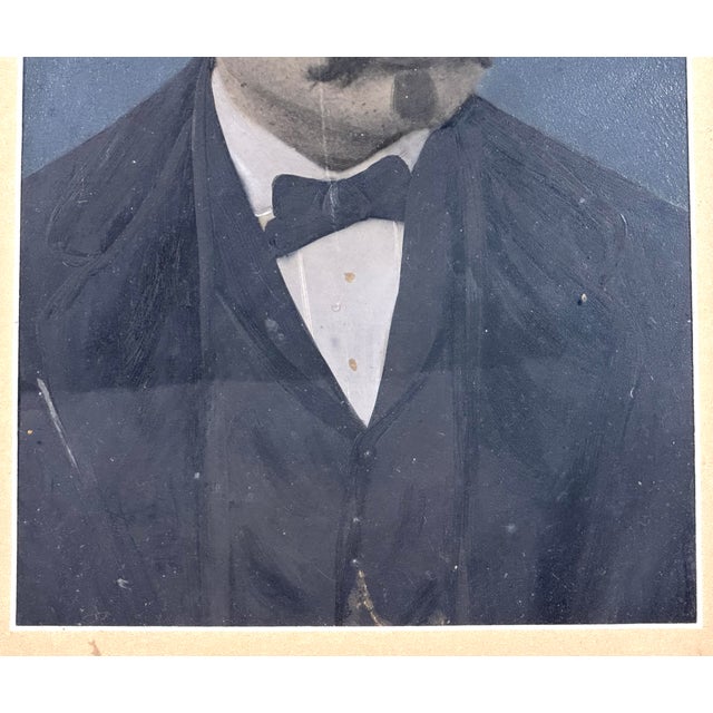 American Folk Art Hand Painted Tintype Gentleman Portrait in Walnut Frame For Sale - Image 4 of 13