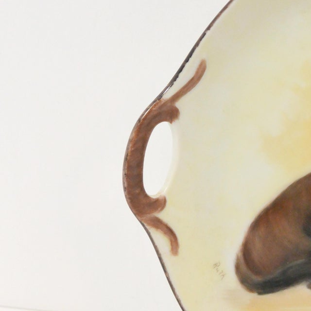 Traditional Vintage Hand-Painted Dachshund Porcelain Handled Tray – Signed C. 1940s For Sale - Image 3 of 5