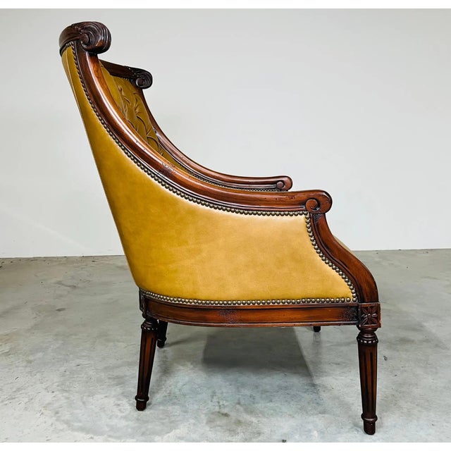 1990s Louis XVI Style Tufted Golden Cognac Leather Lounge Chair by Old Hickory Tannery For Sale - Image 5 of 12
