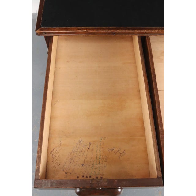 Early 1900s Black Leather Top Oak Slanted Writing Desk For Sale In New York - Image 6 of 16