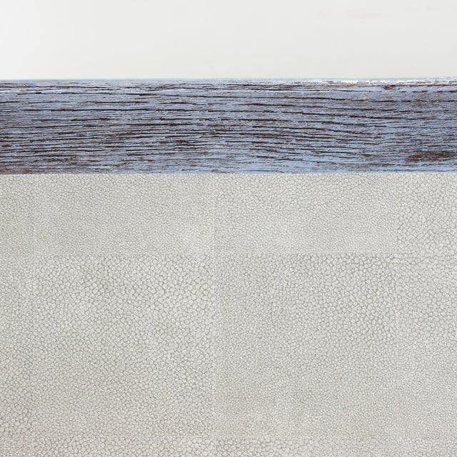 Vintage Swedish Blue-Grey Wash Wood Coffee Table With Ming Style Leg and Shagreen Top For Sale - Image 9 of 17