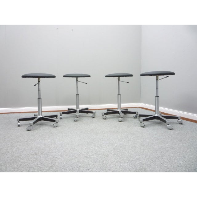 Mid-Century Modern Aluminum and Leather Bar Stools from Olymp, 1970s, Set of 4 For Sale - Image 3 of 9