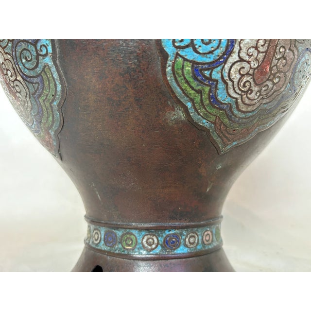 Late 19th Century Chinese Bronze and Cloisonne Vase (Champleve) For Sale - Image 10 of 14