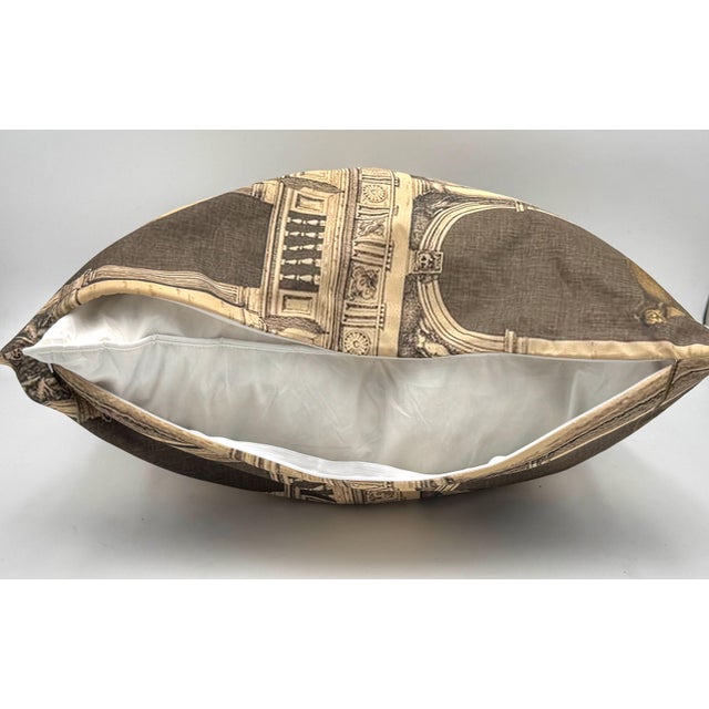 Textile Fornasetti Style Architectural Monkey Silk Throw Pillow, Down Filled For Sale - Image 7 of 7