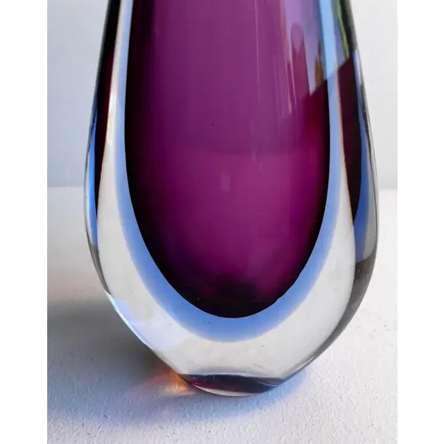 Murano Glass Sommerso Stem Vase amethyst in blue sommerso graceful teardrop shape attributed Flavio Poli for Seguso Vetri...
