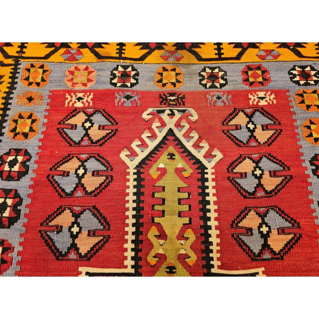 Vintage Turkish Kilim Rug, Flat-Woven Prayer Pattern, Yellow & Green, 4x6 For Sale - Image 13 of 16