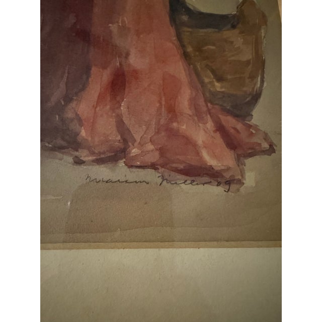 Antique Watercolor Classical Woman Art Nouveau Style Signed Framed Under Glass Original Art 21”t X 14.75”w For Sale - Image 11 of 12