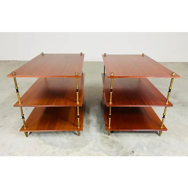 Wood Maison Jansen Mahogany and Brass 3-Tier Side or End Tables -France Circa 1940 For Sale - Image 7 of 7