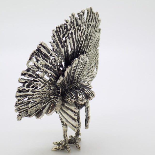 1970s Vintage Italian Handmade Genuine Sterling Silver 925 Peacock Figurine, 1970s For Sale - Image 5 of 14