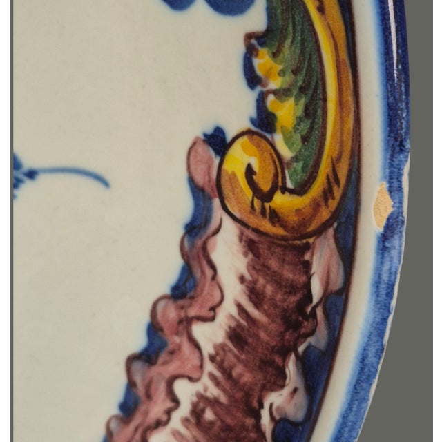 Blue Vintage Faience F. Sant 'Anna Portugal Majolica Coat of Arms Wall Hanging Platter For Sale - Image 8 of 13