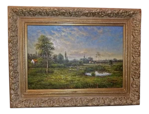 Large Dutch School Landscape Oil Painting on Canvas by Jack Lanze