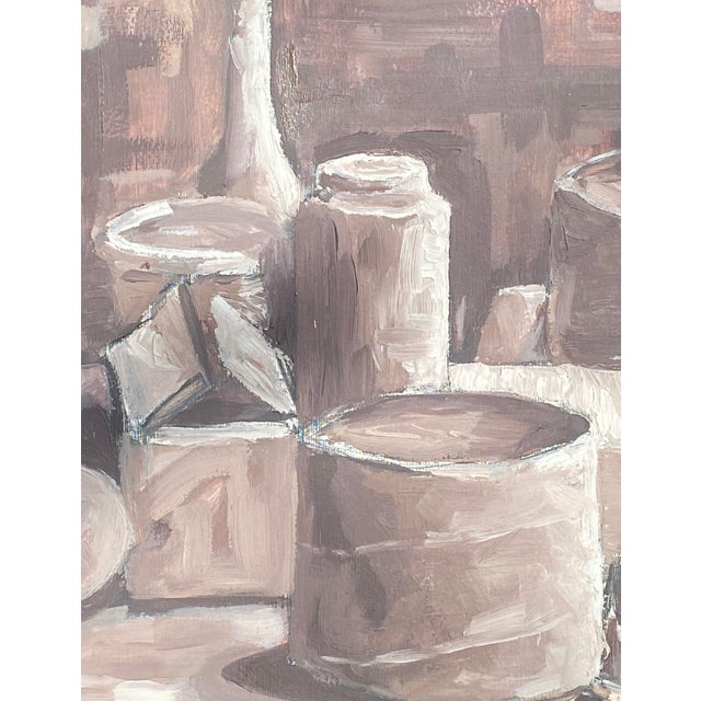 Mid 20th Century Mid Century Modern Style Framed Still Life Interior Study Monochromatic Oil on Board Painting For Sale - Image 5 of 12