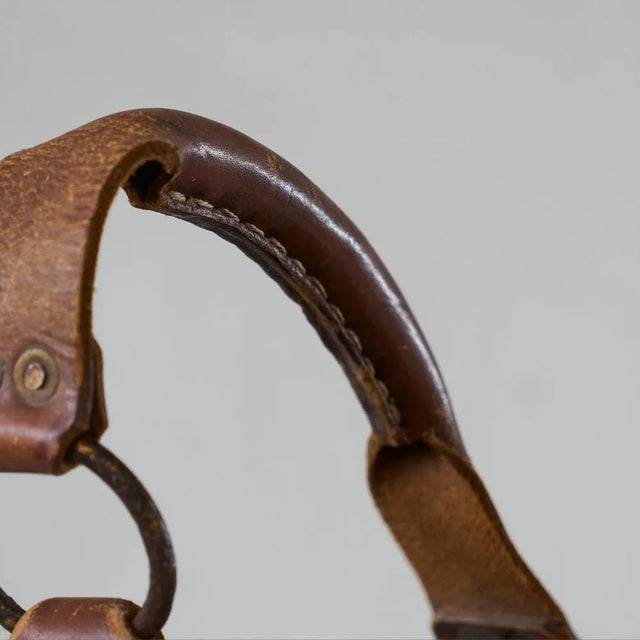 Mid-Century Bucket or Basket in Leather and Metal, 1940s For Sale - Image 3 of 9