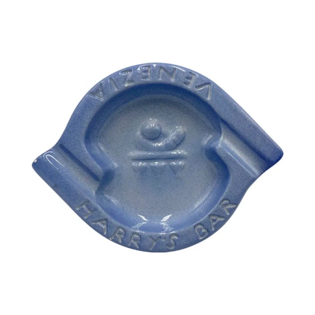 Vintage Harry's Bar Venice Italy Ashtray Periwinkle Blue Ceramic Dish For Sale - Image 12 of 12