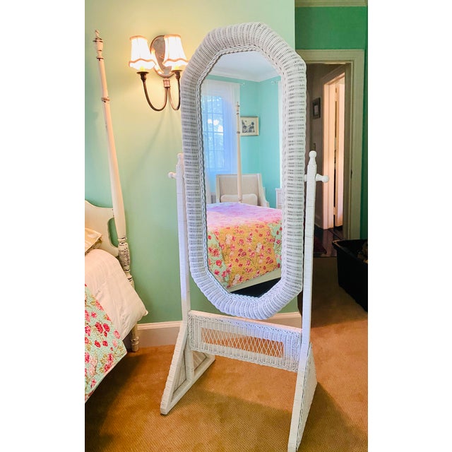 Vintage White Wicker Free Standing Mirror Chairish