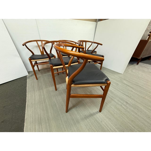 Wood Hans Wegner for Carl Hansen & Sons Wishbone Chairs With Covers, Set of Six For Sale - Image 7 of 12