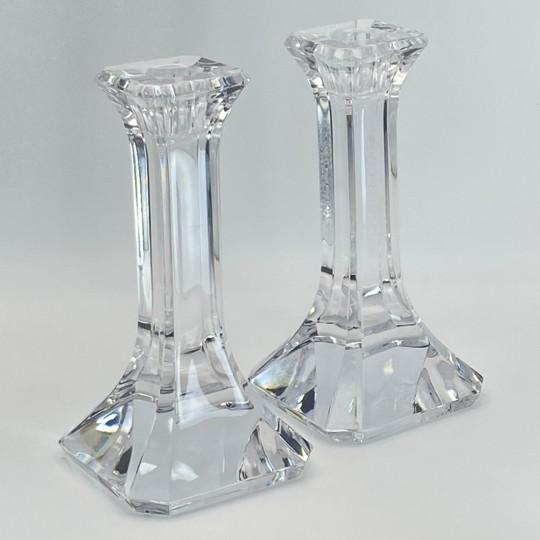 Olle Alberius Pair of Orrefors Crystal “Regina” Candlesticks (Tall 7 5/8”) Signed by Olle Alberius (4536-65 Vintage 1990s, Sweden) For Sale - Image 4 of 15
