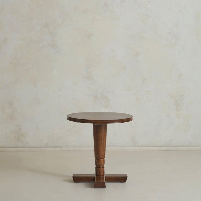 Mid-Century Modern French Round Wood Pedestal Accent Table, 1950s For Sale - Image 3 of 11