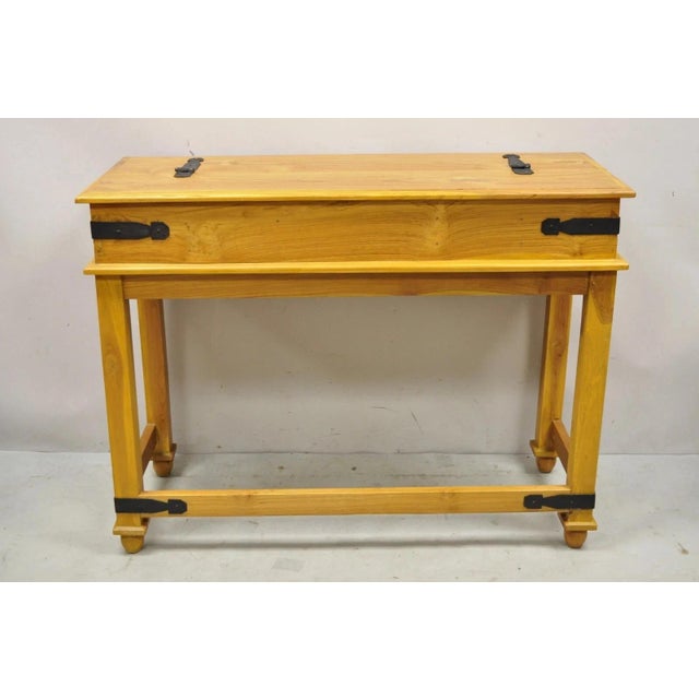 Vintage Colonial Campaign Style Teak Wood Flip Top Writing Desk With Side Chair For Sale - Image 9 of 12