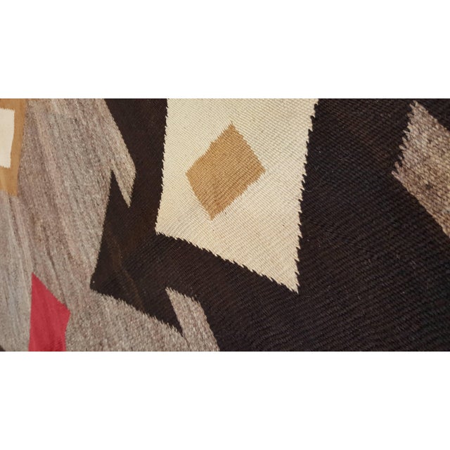 Antique Navajo Carpet, Handmade Rug, Brown, Blue, Beige, Taupe Soft Red Color For Sale - Image 4 of 18