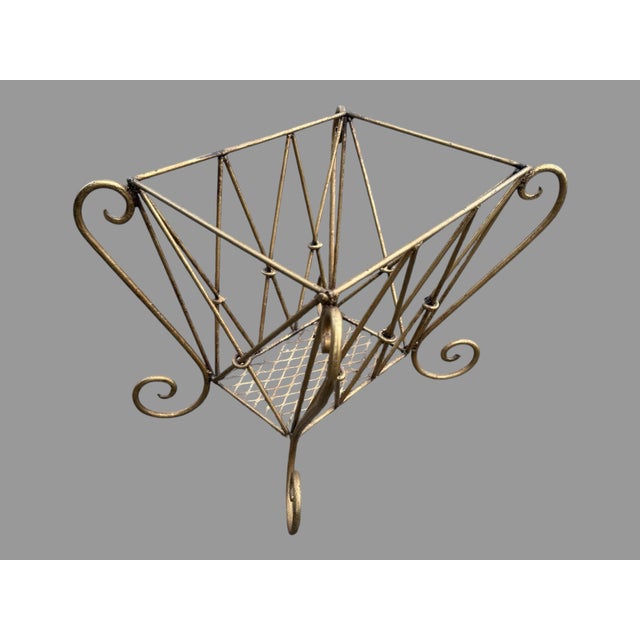 Metal Vintage Hollywood Regency Gilt Metal Magazine Holder Basket For Sale - Image 7 of 8