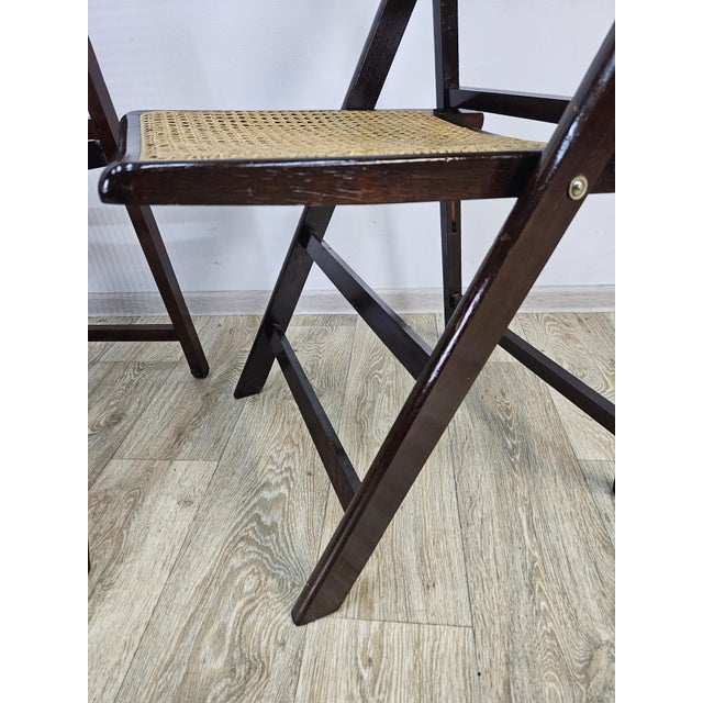 Wood Folding Wooden Chairs with Raffia, 1970s, Set of 4 For Sale - Image 7 of 17