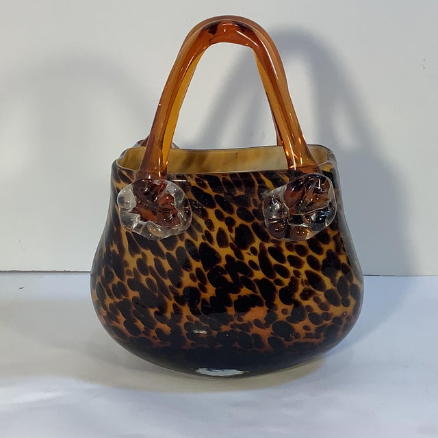 Vintage Italian Murano HandBlown Tortoise Glass Purse Vase. Chairish
