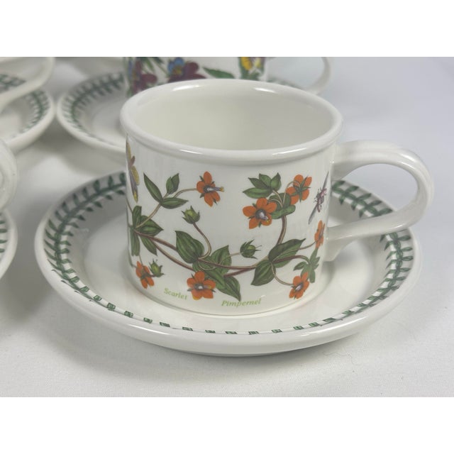 1970s 1972 Portmeirion Botanic Garden Drum Coffee Cup/Saucer-Set of 8+2 Extra Saucers- 18 Pieces For Sale - Image 5 of 11