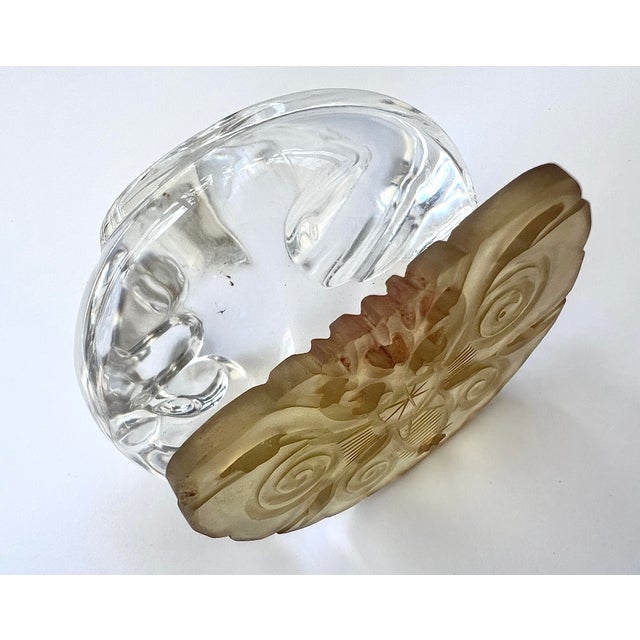 Ecru Vintage Openwork Carved Chinese Jade Plaque / Pendant With Auspicious Moth or Butterfly For Sale - Image 8 of 8